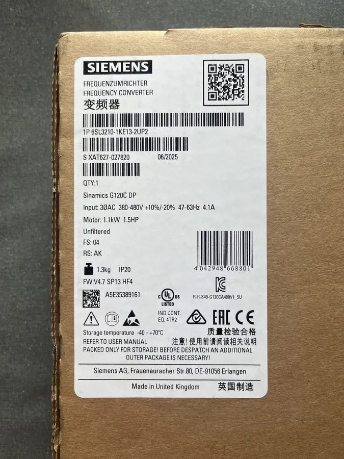Частотный преобразователь 6SL3210-1KE13-2UP2 SIEMENS SINAMICS G120C RATED POWER