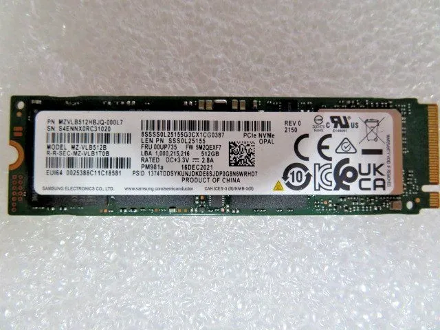 SSD-накопитель SAMSUNG PM981a 512GB M.2 NVMe 2280 SSD MZVLB512HBJQ-000L7 99% HEA