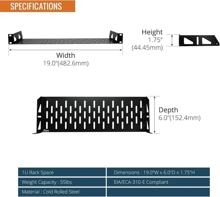 Стойка/шкаф 1U Rack Shelf19 inch Rack Shelf 6 inch DepthRack Mount Shelf with An
