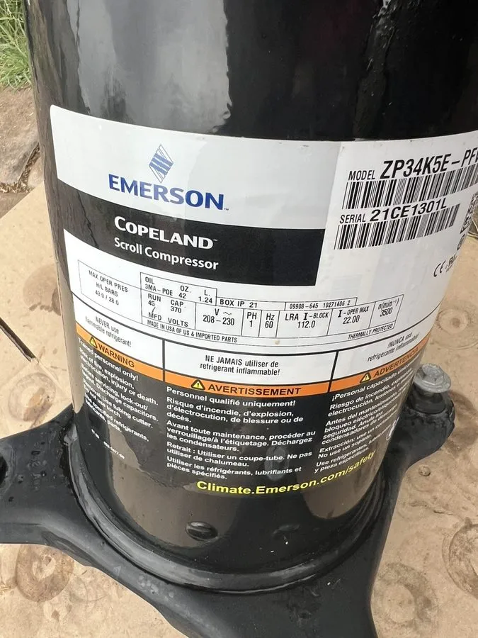 Компрессор COPELAND SCROLL COMPRESSOR model ZP34K5E PFV-800 year 2021- 220v sing