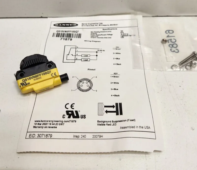 Фотоэлектрический датчик BANNER 30V PHOTOELECTRIC SENSOR QS18VN6FF100Q7 71879