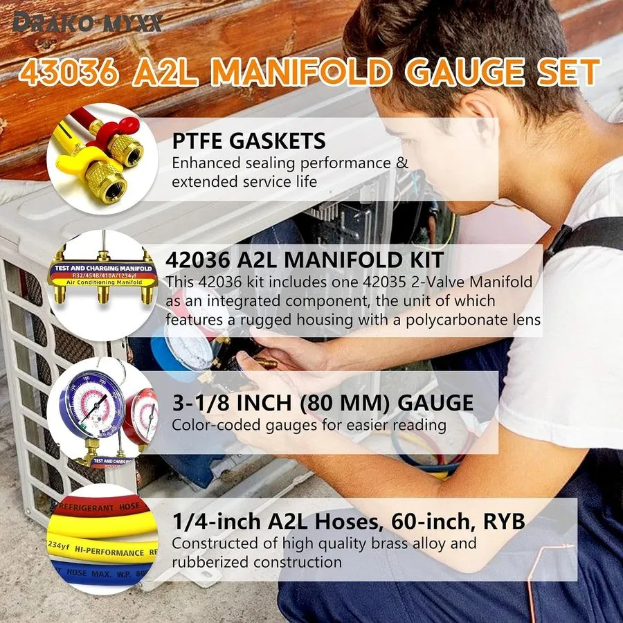 Манометрический коллектор 42036 A2L 2-Valve Manifold Gauge Set 3-1/8in Color Cod — фото лота 2