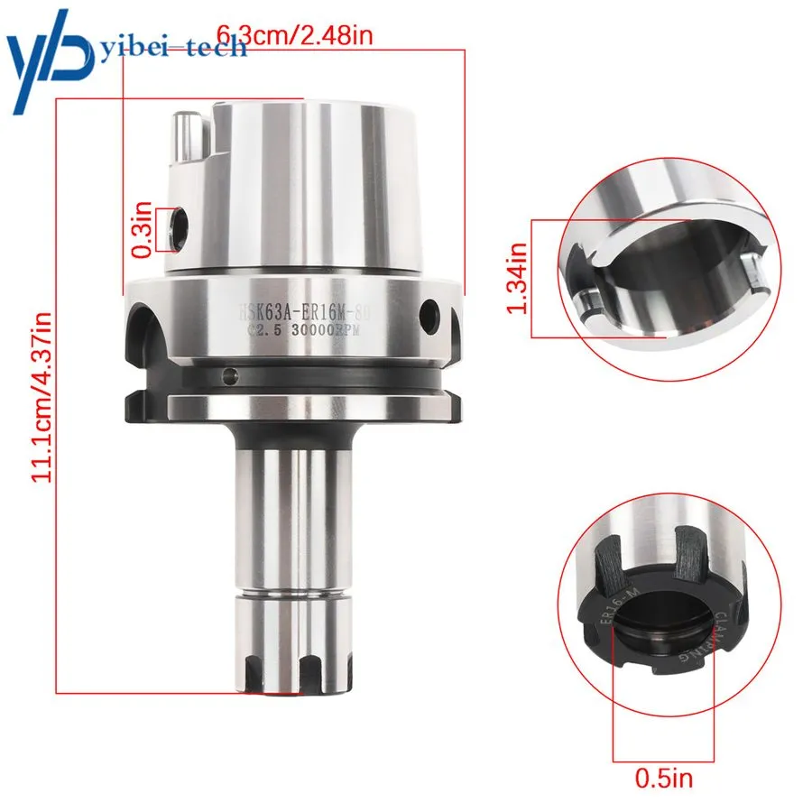 Режущий инструмент HSK63A-ER16-80 Collet Chuck Set 3.25" G2.5 24000rpm High Spee