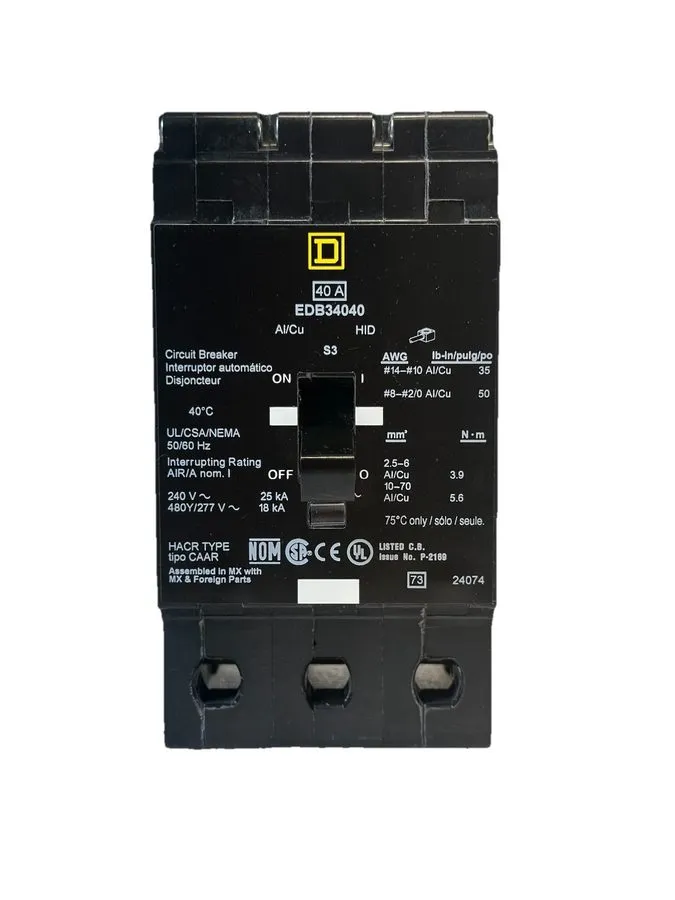 Автоматический выключатель Square D EDB34040 40A 480V 3-Pole Molded Case Circuit