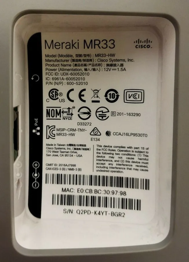 Точка доступа Wi-Fi Cisco Meraki MR33 Wireless Access Point White — фото лота 1