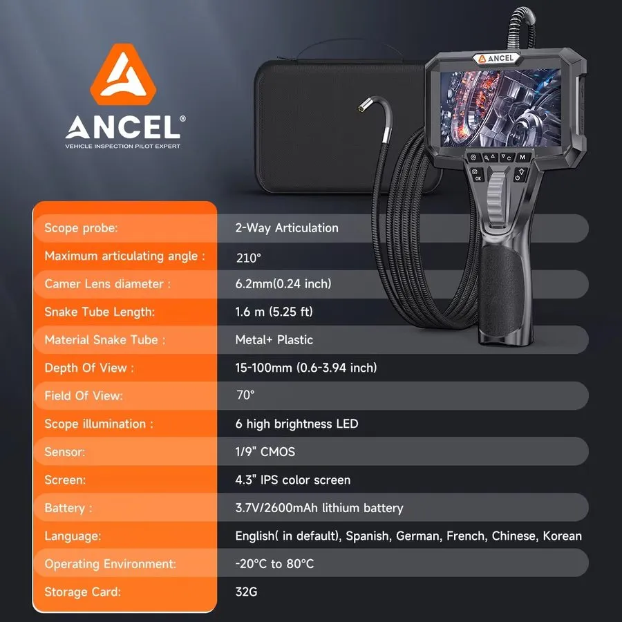 Видеоэндоскоп AN302 1.6M/5FT Industrial Endoscope Camera 1080P HD Inspection Bor