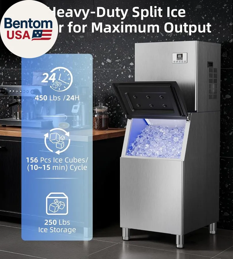 Льдогенератор Commercial Ice Maker Machine 450LBS/24H, Stainless Steel Undercoun