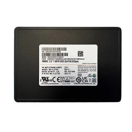 Samsung PM893 7.68TB SATA SSD 6Gb/s 2.5" 7mm Data Center SSD Enterprise