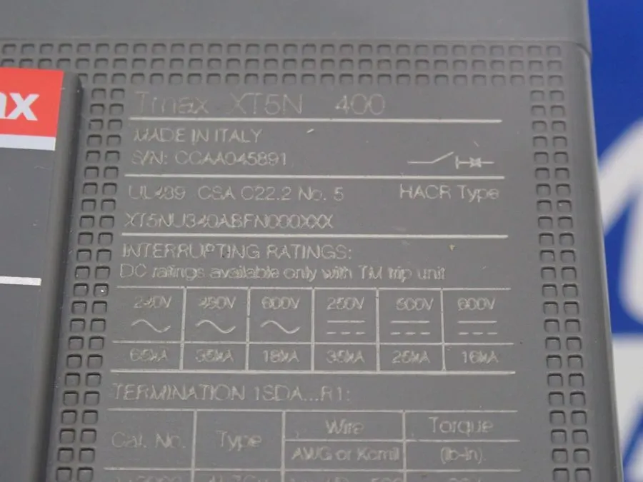 Автоматический выключатель ABB SACE Tmax XT5N 400 3-Pole 400A Molded Case Breake — фото лота 2
