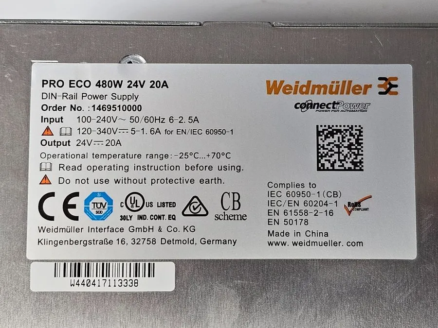Блок питания Weidmüller 1469510000 PRO ECO 480W 24V 20A DIN Rail Power Supply