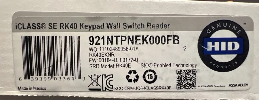 Клавиатура HID iCLASS SE RK40 Keypad er 921NTPNEK000FB
