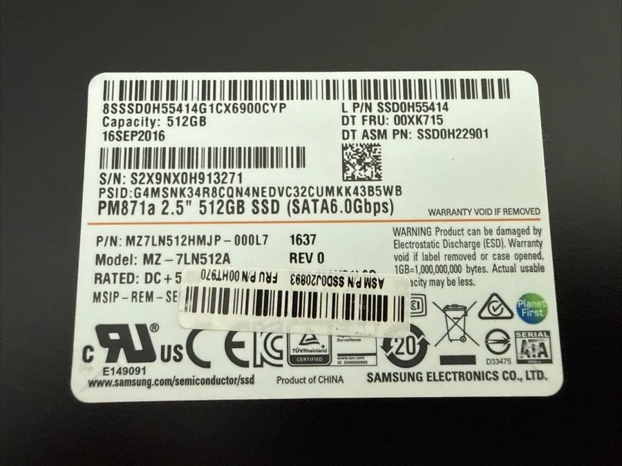 SSD-накопитель Samsung PM871a 512GB 2.5" SATA SSD MZ-7LN512A HEALTH 100% #S-73