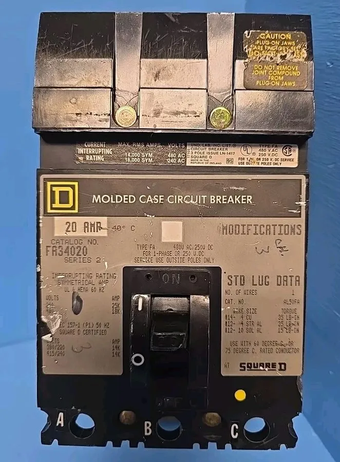 Автоматический выключатель Square D FA34020 I-Line Circuit Breaker 20A 3-Pole 48 — фото лота 1