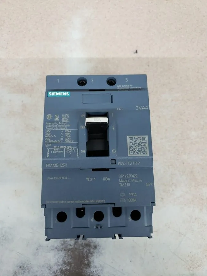Автоматический выключатель Siemens 3VA4110-6ED34-0AA0 100 Amp 600Y/347 VAC 3 Pol