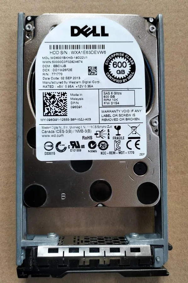 Сервер 096G91 Dell ENTERPRISE 600GB 10K RPM 6Gb/s 2.5" SAS SERVER HDD Hard Drive