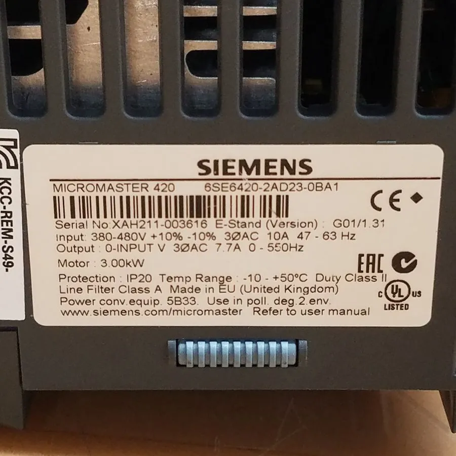 Частотный преобразователь Siemens MICROMASTER 420 VFD 6SE6420-2AD23-0BA1 3kW 4HP