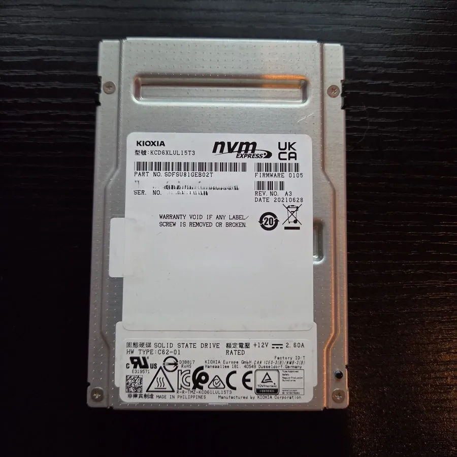 KIOXIA CD6-R 15360GB 2.5" SIE Encryption NVMe Internal SSD (KCD6XLUL15T3)