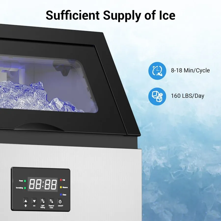 Льдогенератор 160LB/24H Commercial Ice Maker w/ Pump 30LB Bin Self Clean Stainle — фото лота 2