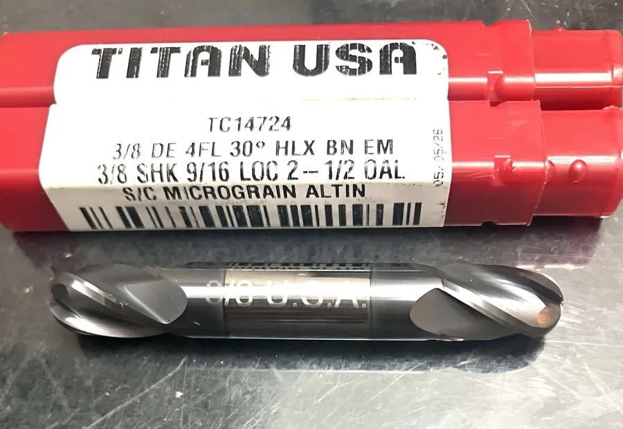 Режущий инструмент Titan USA 3/8" 4FL Carbide Double End Mill Stub Ball Nose AlT