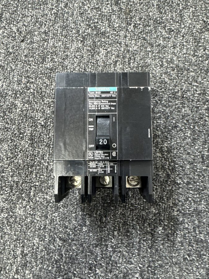 Автоматический выключатель SIMENS BQD BQD320 3 POLE 20 AMP 480V GRAY CIRCUIT BRE
