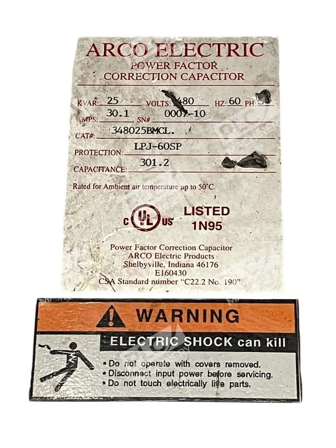 Конденсатор Arco Electric 30.1A LPJ-60SP Power Factor Correction Capacitor 34802 — фото лота 1