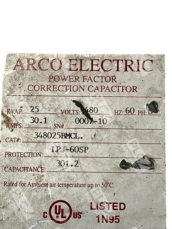 Конденсатор Arco Electric 30.1A LPJ-60SP Power Factor Correction Capacitor 34802 — фото лота 2