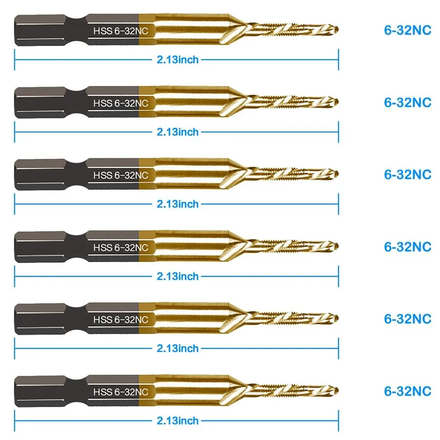 Режущий инструмент Combination Drill and Tap Set, HSS Titanium Thread Taps 6-32N