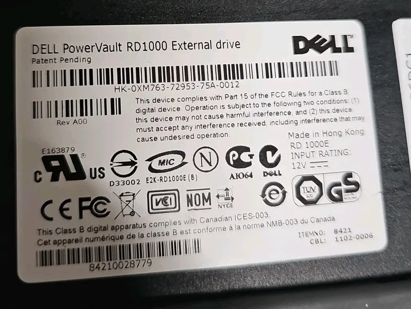 Картридж Dell PowerVault RD1000 Removable Disk Storage BACKUP w/ 160GB Data Cart