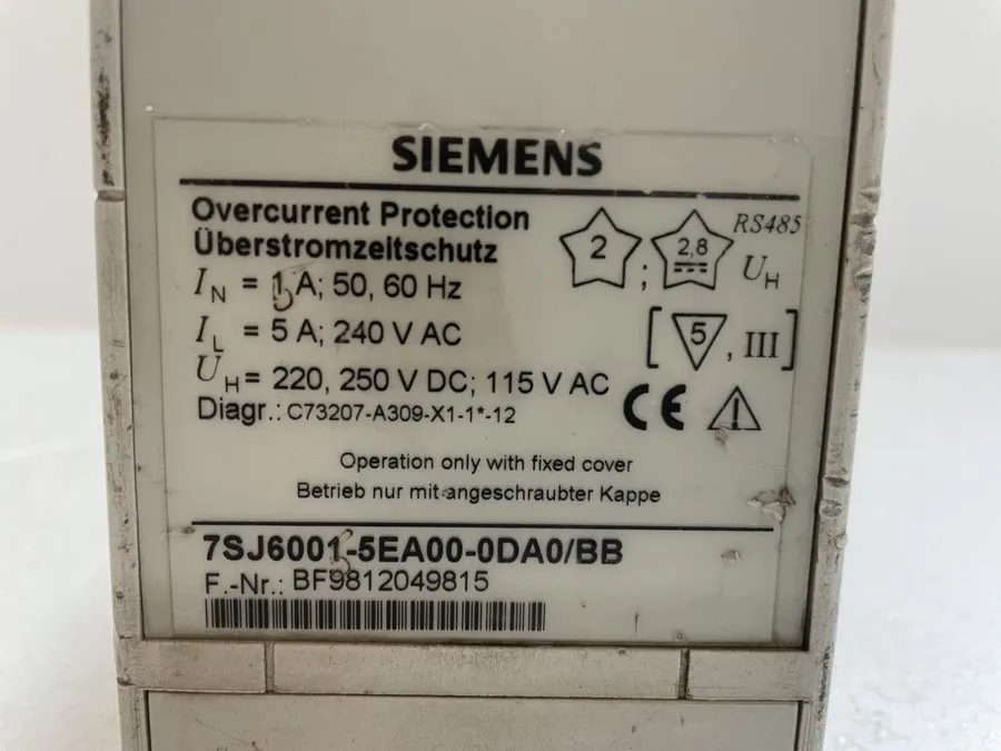 Реле защиты SIEMENS 7SJ6001-5EA00-0DA0/BB Over Current Protection Relay 240VAC