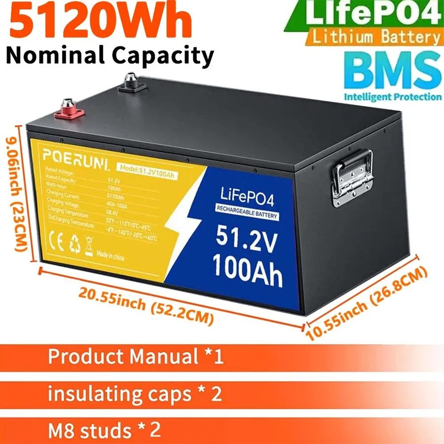 Аккумулятор 48V 100Ah Lithium LiFePO4 Built-in 100A BMS Deep 15000+ Cycle Phosph — фото лота 1
