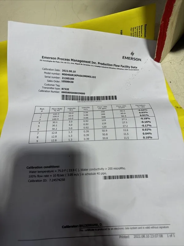 Расходомер Rosemount 8782 MS040AR1KPASA3M0N5L1D 4” MS Slurry Magnetic Flow Meter — фото лота 2