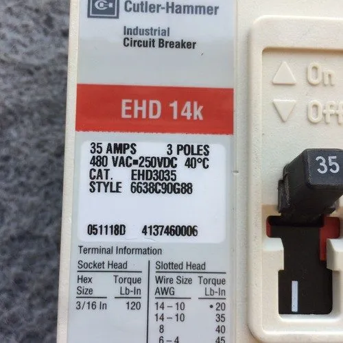 Автоматический выключатель Cutler-Hammer Circuit Breaker EHD3035 35A 480V 3P 14K