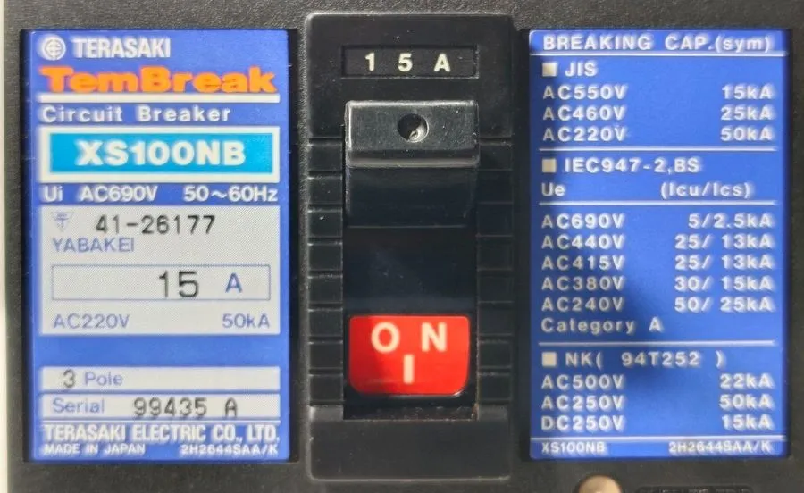 Автоматический выключатель TERASAKI TEMBREAK XS100NB 3POLE 50A CIRCUIT BREAKER W — фото лота 2