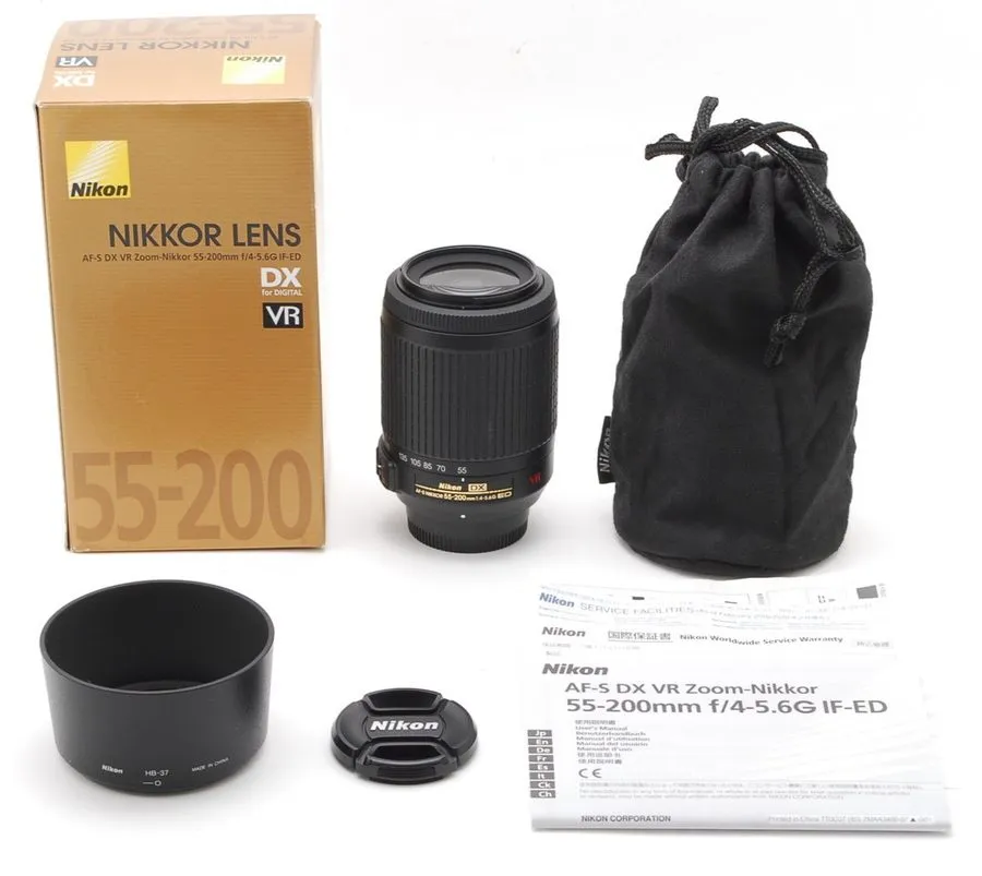 Объектив NIKON AF-S NIKKOR 55-200mm f4-5.6G ED DX VR IF LENS, CAPS, POUCH