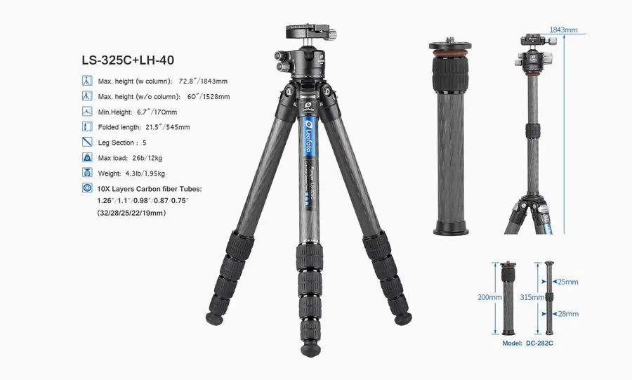 Оборудование видеонаблюдения Leofoto LS-325C + LH-40 Tripod with ballhead Carbon