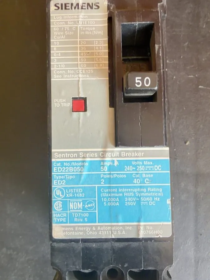 Автоматический выключатель SIEMENS ED22B050 50A 2-POLE 240V SENTRON ED2 MOLDED C — фото лота 1