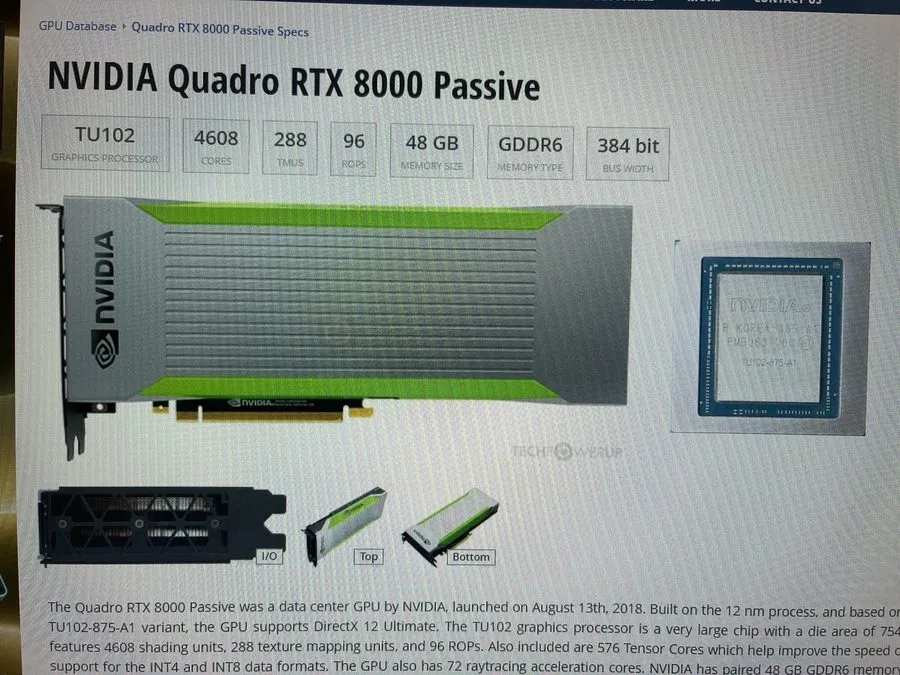 Ускоритель Dell NVIDIA Quadro RTX 6000 PG150 24GB Passive Cooled SERVER GPU Grap — фото лота 2