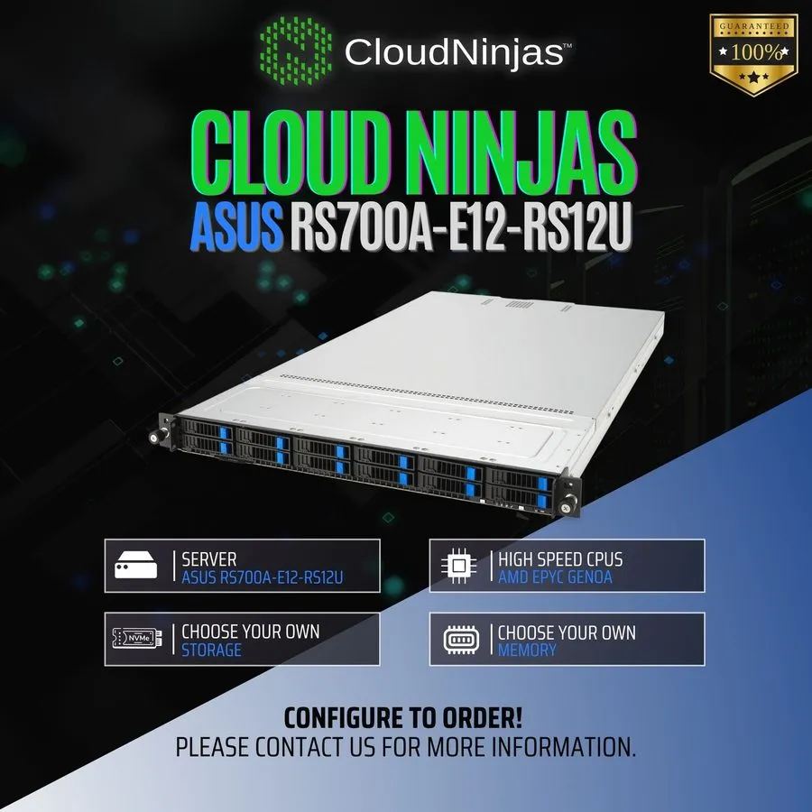 Сервер ASUS RS700A-E12-RS12U 12 Bay Server AMD EPYC 9374F Genoa 32 Cores NVMe M. — фото лота 1