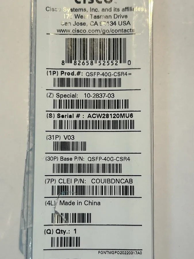 Трансивер CISCO QSFP-40G-CSR4 10-2837-02 40GBASE-CSR4 QSFP 850nm MMF QSFP transc