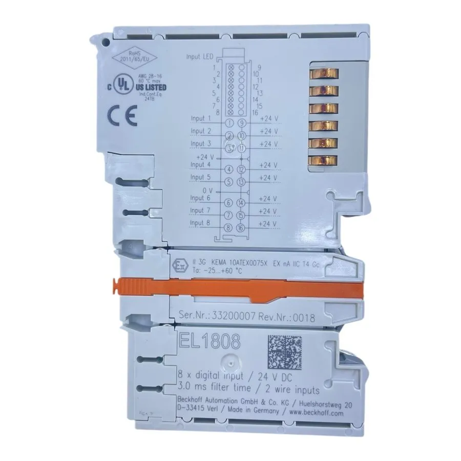 Модуль ввода-вывода EL1808 Beckhoff EtherCAT Digital Input Terminal, 24VDC, 8DI,