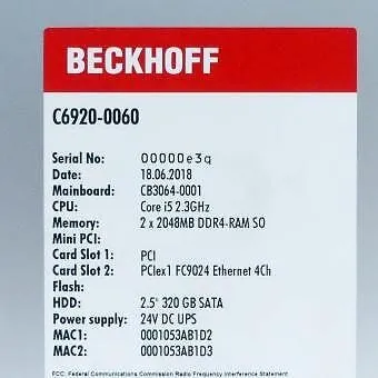 Промышленный компьютер Beckhoff Control Cabinet Industrial PC 24VDC 4GB DDR4 RAM
