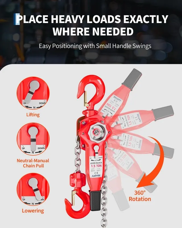 Таль Heavy Duty Manual Lever Chain Hoist 1.5 T/3300 lbs 10 ft Lift Industrial Pu — фото лота 1
