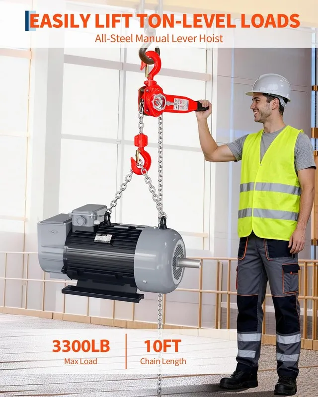 Таль Heavy Duty Manual Lever Chain Hoist 1.5 T/3300 lbs 10 ft Lift Industrial Pu — фото лота 2