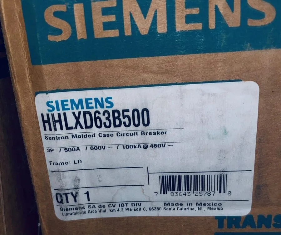 Автоматический выключатель SIEMENS HHLXD63B500 SENTRON BREAKER 3POLE 500A 600V