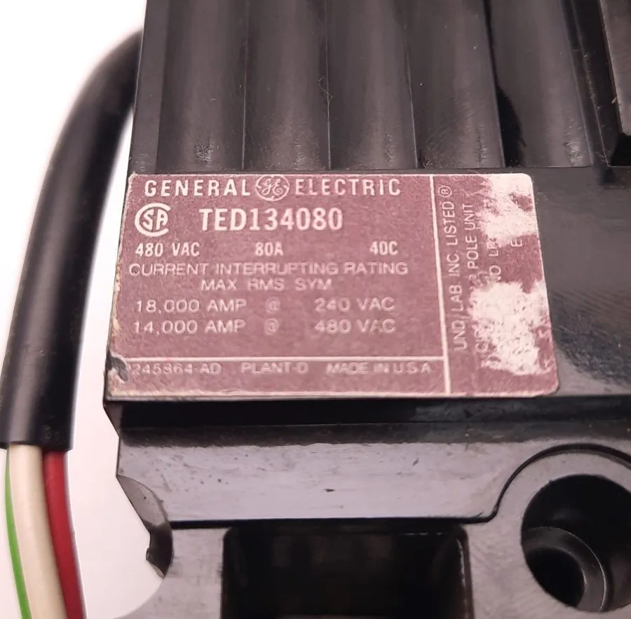 Автоматический выключатель GE TED134080 Circuit Breaker 80A 3P 480V AC 250V DC