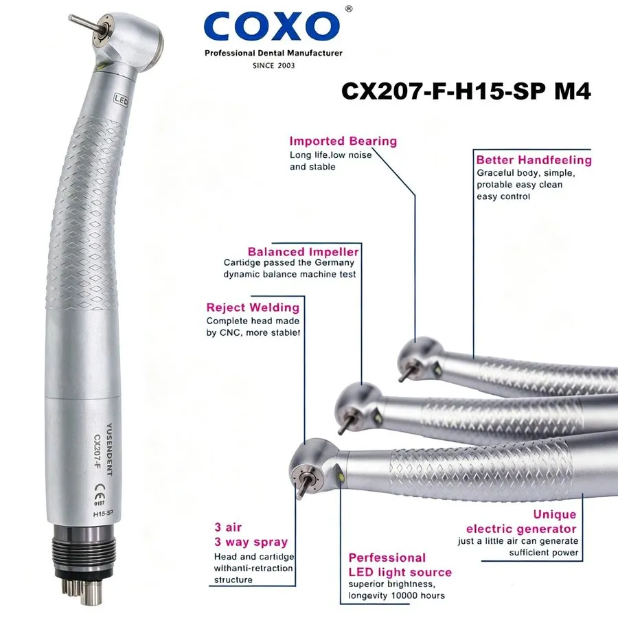 Стоматологический наконечник COXO Dental Handpiece 4 Hole LED E Generator CX207- — фото лота 3