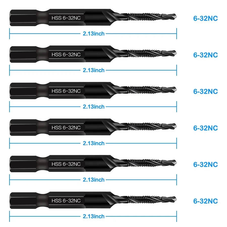 Режущий инструмент Combination Drill and Tap Set, HSS Titanium Thread Taps 6-32N