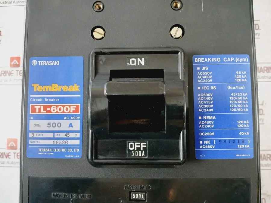 Автоматический выключатель TERASAKI ELECTRIC TL-600F Tembreak Circuit Breaker 3  — фото лота 1