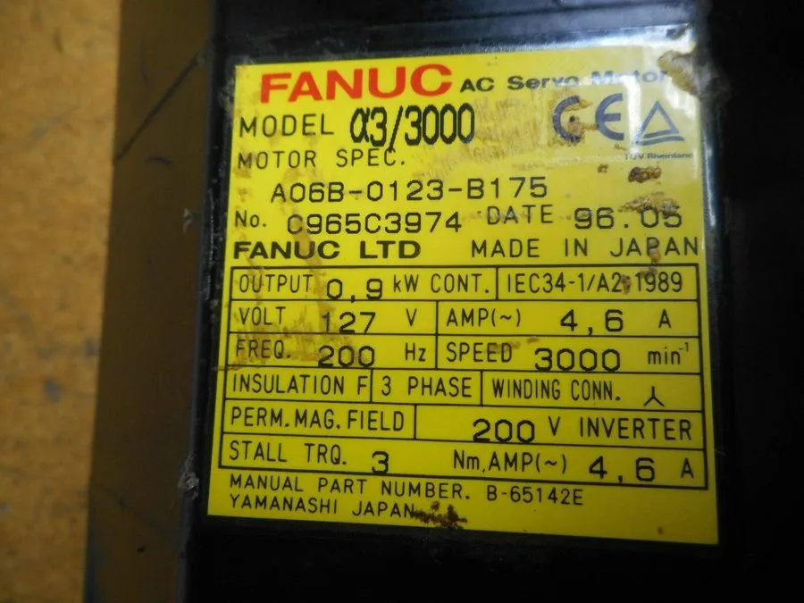 Серводвигатель Fanuc A06B-0123-B175 a3/3000 AC Servo Motor 127 V 0.9 kW A06B (VT