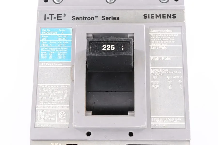 Автоматический выключатель I-T-E Siemens Sentron FXD63B225 225A 3 Pole 600VAC Ci